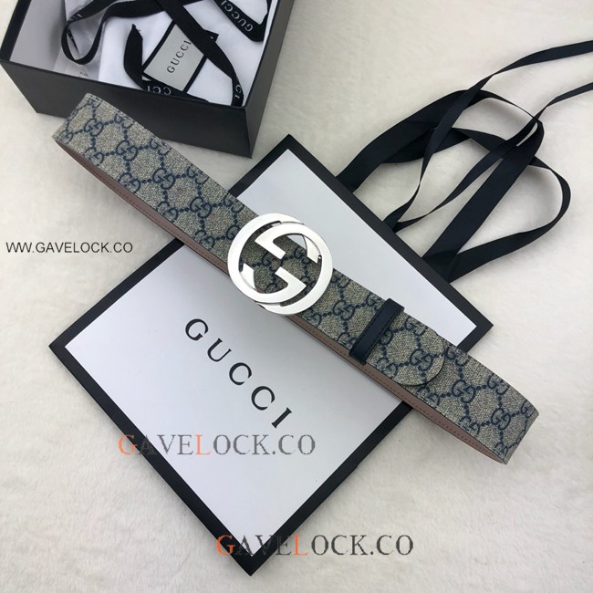 Gucci Leather Belt Classic PVC Monogram Steel GG Buckle